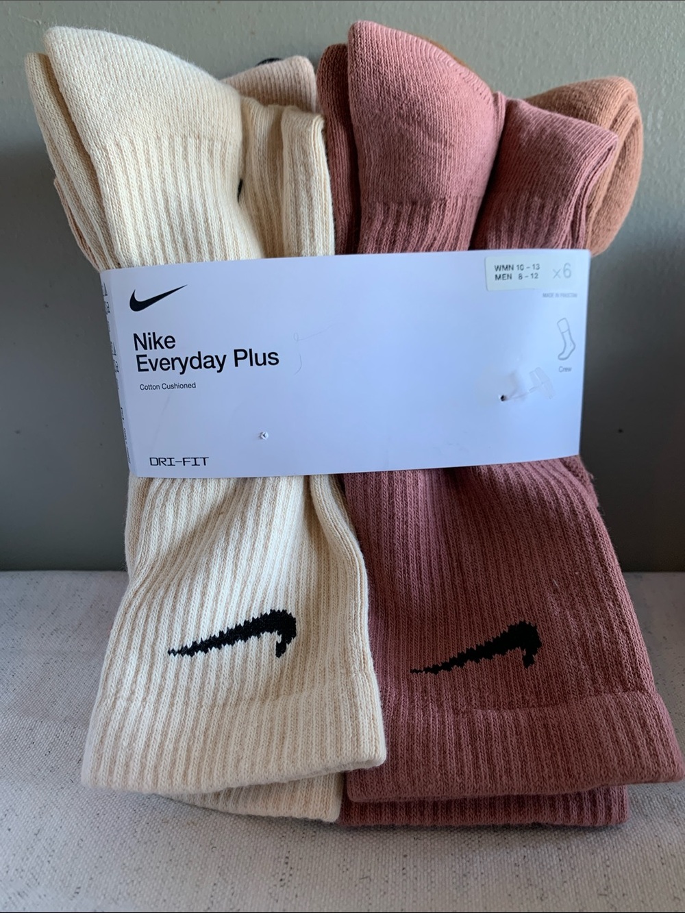 Nike Everyday Plus Crew Socks - Cream & Dusty Rose (6 Pack)